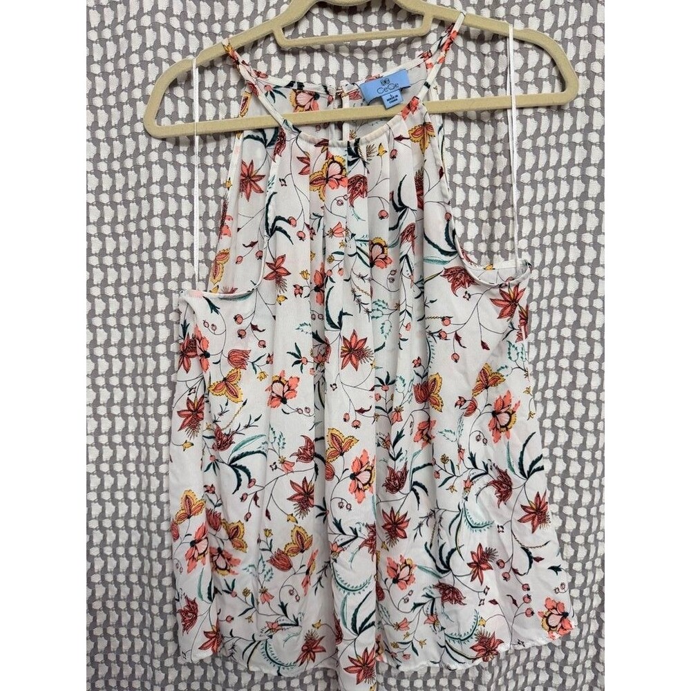 CeCe Women's Floral Print Sleeveless Blouse Top - Size Large